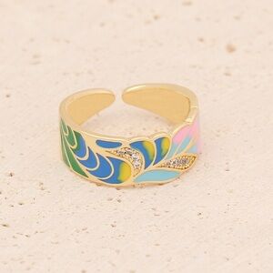 Gold and Multicolor Enamel CZ Statement Ring